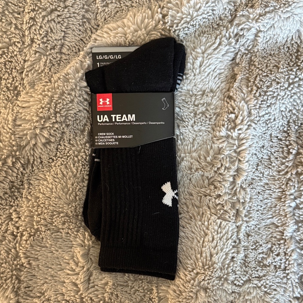 Under Armour UA Team Black Crew Socks with White Logo